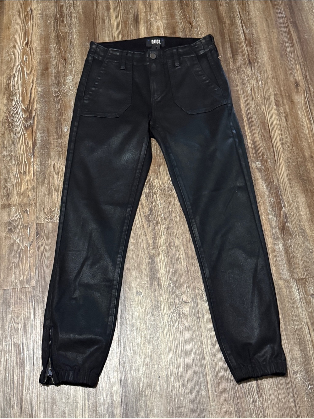 Paige Mayslie Joggers Women's 25 Mid Rise Stretch Fit in Coated Black Wash